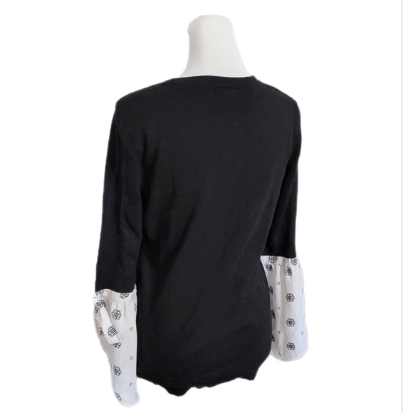 NWOT LOFT soft knit cotton sweater with contrasting flared bell sleeves, Sz XS - Picture 4 of 9